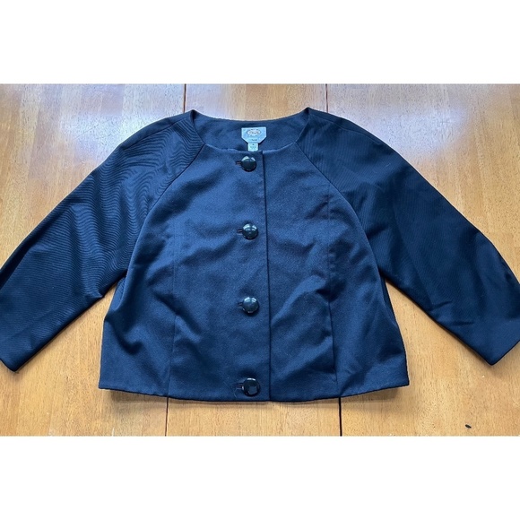 Talbots Black Cropped Stretch Blazer Jacket Button Up Swing Coat Lined, Size 14 - Picture 1 of 8